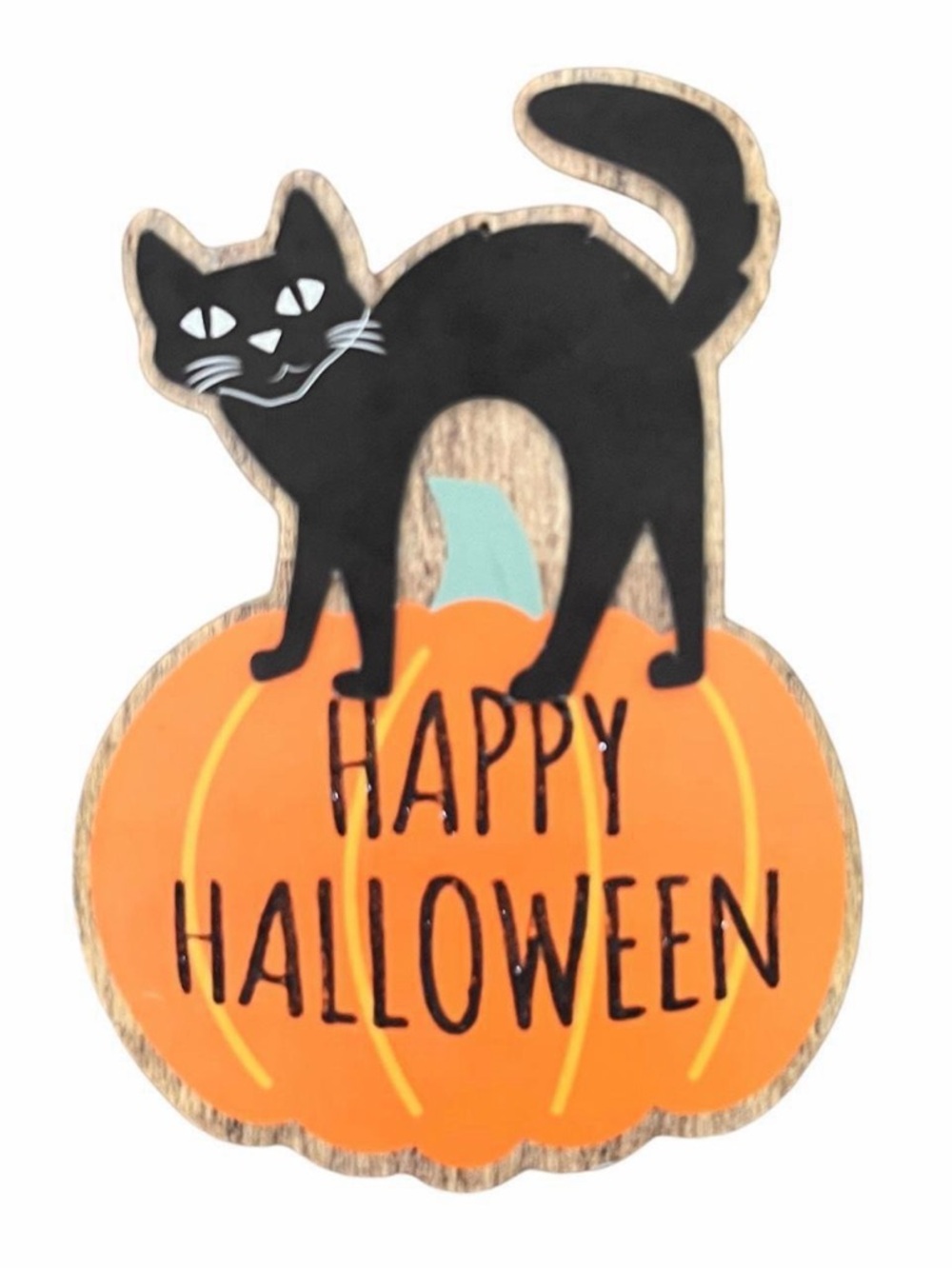 Happy Halloween Pumpkin and Cat Layered Hanging Sign